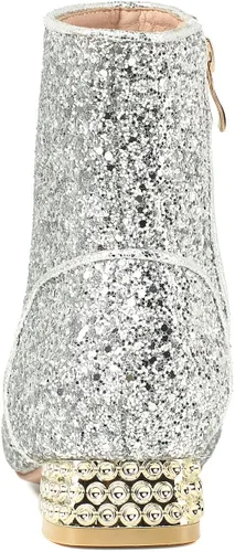 Vista 3 de Botines de lentejuelas para mujer, botines de tacón bajo con purpurina brillante