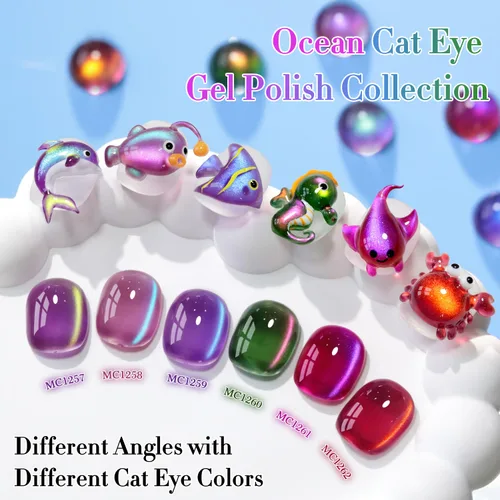 Vista 2 de Double Rhythm - Juego de esmalte de uñas de gel ojo de gato de 6 unidades, mismo color, misma botella, 14.8 ml, brillo con glitter, con imán Aurora