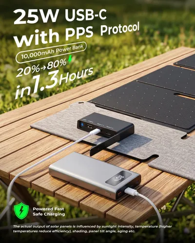 Vista 3 de Cargador de panel solar portátil BigBlue de 35W con carga rápida USB-A y USB-C PD de 25W para acampar, mochila, 0.7 kg, resistente al agua IP68