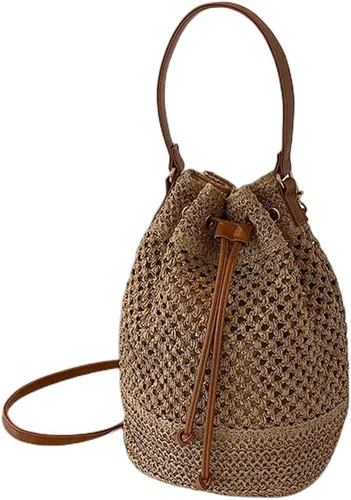 Vista 8 de Bolso pequeño de paja con cordón para mujer, bolso de hombro hueco para verano, playa