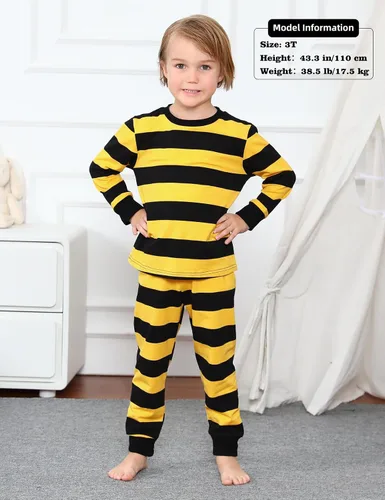 Vista 2 de A&J DESIGN Pijama de algodón puro a rayas para niños de 2 a 14 años, conjunto de pijama de 2 piezas.