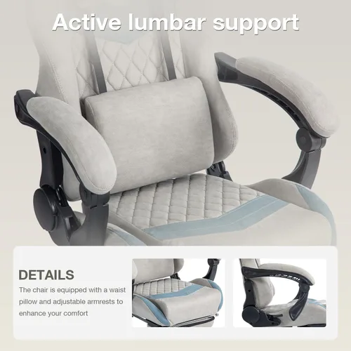 Vista 3 de Silla ergonómica para juegos con reposapiés, silla de oficina ajustable de capacidad de 330 libras con soporte lumbar y reposacabezas de tela