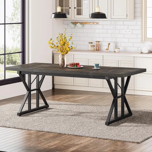Vista 3 de Tribesigns Mesa de comedor estilo granja para 6 personas, mesa de comedor rectangular de madera de 70.8 pulgadas, mesa de cocina rústica con patas