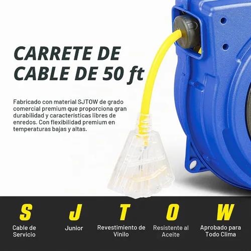 Vista 3 de Carrete de extensión Goodyear resistente, 40 pies, 12AWG/3C SJTOW, triple con conector con luz LED
