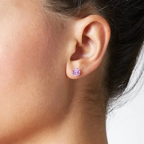 Vista 6 de Aretes de plata de ley con circonita cúbica rosa para mujer, 340.197 in