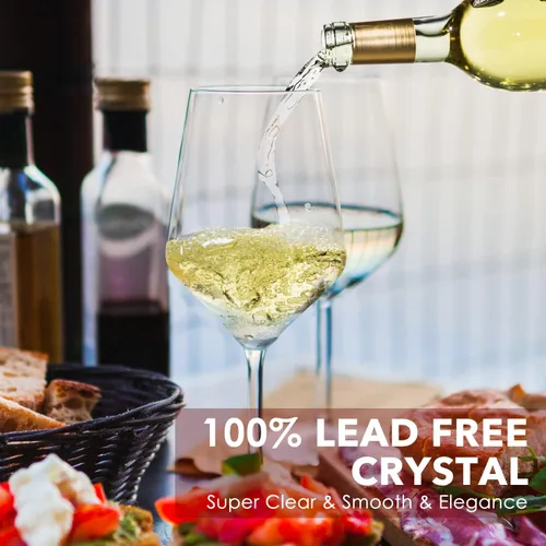 Vista 3 de Chouggo Juego de 6 copas de vino, cristal soplado a mano para vino tinto o blanco, 15 onzas, hechas a mano por artesanos, regalos para mujeres