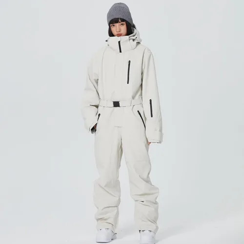 Vista 2 de ALSOGO Traje de esquí de una pieza para mujer, overol impermeable con aislamiento para nieve, con cinturón desmontable para deportes de nieve