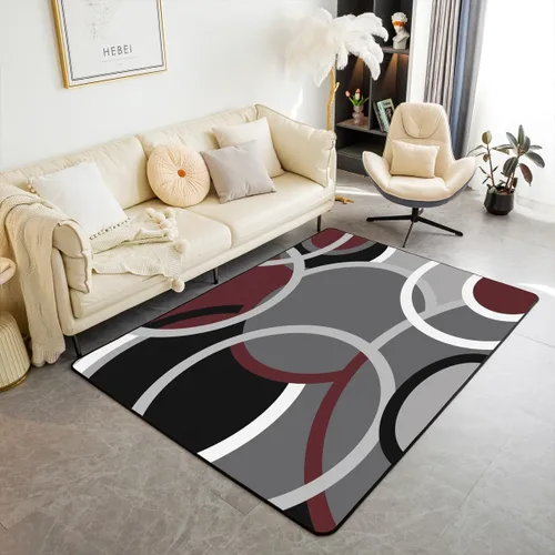 Vista 12 de jejeloiu Alfombra de área de remolinos negros y rojos de 3 x 5 pies para niños, geométrica abstracta, alfombra para sala de estar, alfombra