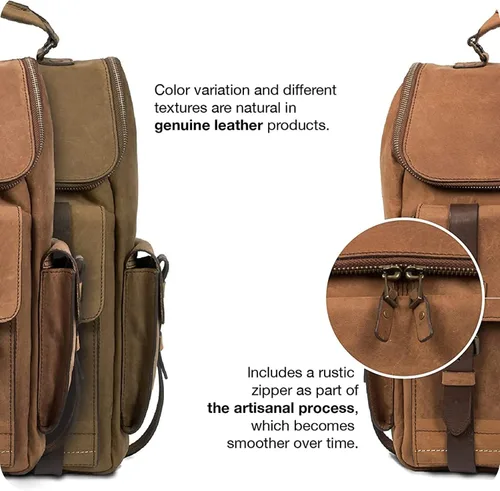 Vista 8 de VELEZ Mochila de cuero de grano superior para hombre + bolsa de fin de semana con compartimento para zapatos, Velez Mochila de cuero para hombre +