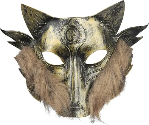 Vista 3 de Máscara de zorro de Halloween, disfraz de cosplay de media cara, animal peludo, fiesta, Navidad, ojo, gato, máscaras de Pascua