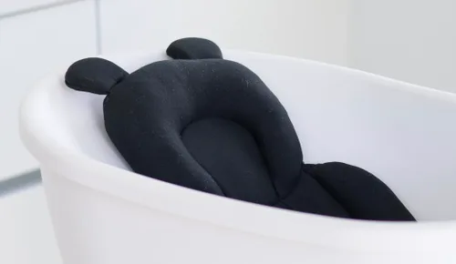Vista 6 de Bañera de lujo para bebé con soporte de madera, diseño convertible de 3 etapas, ergonómico y protector de espalda (paquete negro (moderno))