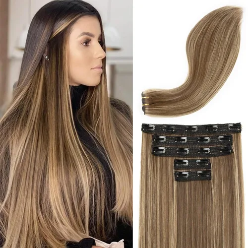 Vista 9 de REECHO Extensiones de cabello con pinzas, extensiones de cabello grueso y largo, extensiones de cabello sintético ligero para mujer, 24 pulgadas a