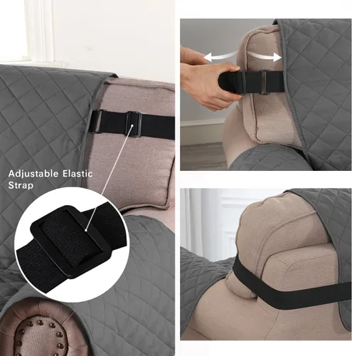 Vista 144 de H.VERSAILTEX Funda de sofá resistente al agua para sofá de 3 cojines, reversible, protector de muebles acolchado con correa elástica, funda de sofá