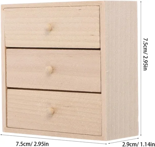 Vista 3 de Toyvian Mini gabinete de casa de muñecas, 1 12 escala, gabinete de almacenamiento en miniatura de madera con 3 cajones para casa de muñecas