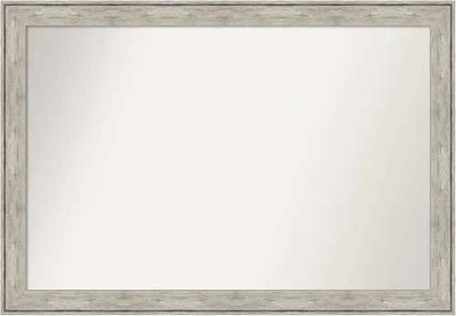 Vista 375 de Amanti Art Espejo de baño plateado para sobre el fregadero, 28 x 37 pulgadas, elegante espejo rectangular de peltre cepillado, marco de madera
