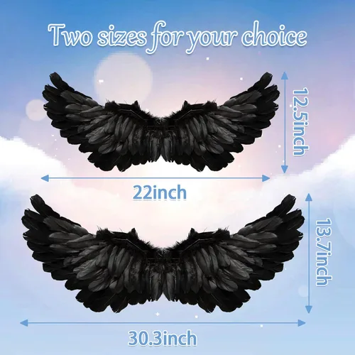 Vista 6 de Alas de ángel para adultos, alas de ángel y halo para niños y mujeres, alas de plumas, disfraz de Halloween para niños