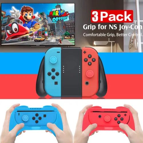 Vista 6 de Paquete de 3 agarres cómodos compatibles con Joy Con, kit de empuñaduras compatibles con interruptorcontrolador OLED con 4 tapas para el pulgar