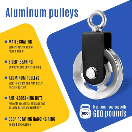Vista 3 de Rueda de polea de cable de aleación de aluminio de 3.543 in para sistema de gimnasio en casa, resistente con carga máxima de 600 libras, compatible