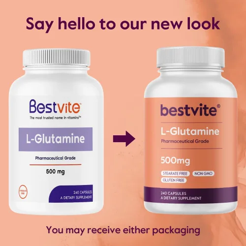 Vista 6 de BESTVITE L-Glutamina 500mg por cápsula (240 cápsulas) - Sin fosfato dicálcico - Sin estearatos - Sin OMG - Sin gluten - Apoyo a la salud intestinal