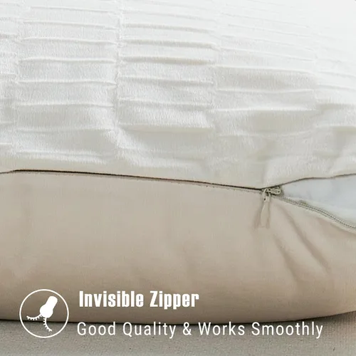 Vista 5 de Juego de 2 fundas de almohada decorativas de terciopelo a rayas plisadas de 14 x 26 pulgadas, funda de cojín rectangular suave y elegante para sofá