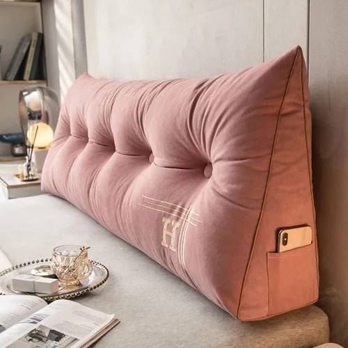 Vista 15 de HM&DX Almohada de lectura triangular con cuña para cabecero, almohada de respaldo de terciopelo con funda extraíble y bolsillos laterales