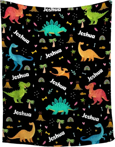 Vista 88 de Manta de regalo personalizada de dinosaurio con nombre para niñas, niños, recién nacidos, dinosaurio, manta personalizada para envolver al bebé