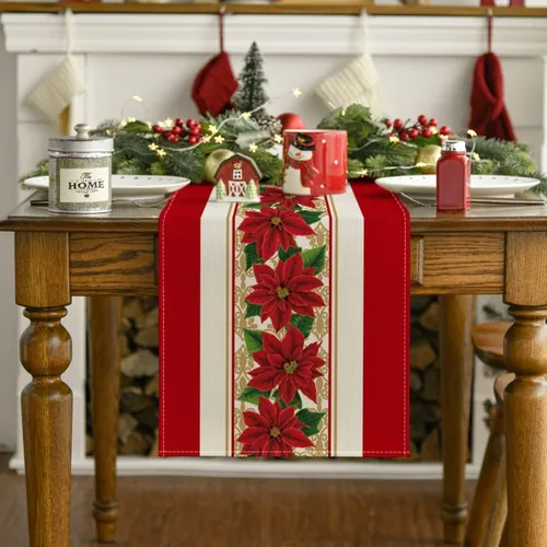 Vista 3 de Camino de mesa de flores rojas en acuarela de Navidad, 13 x 72 pulgadas, decoración de mesa navideña para el hogar, cocina, restaurante, B 13 x 72