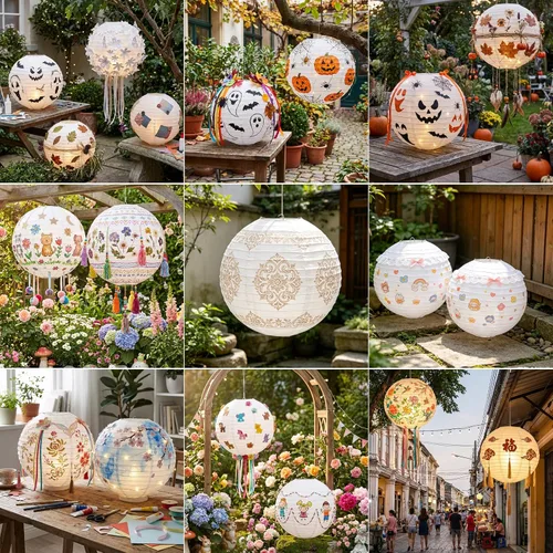 Vista 7 de 10 linternas de papel blanco para decoración de fiesta, 16 pulgadas, grandes, de papel redondo chino, para colgar, linternas gigantes