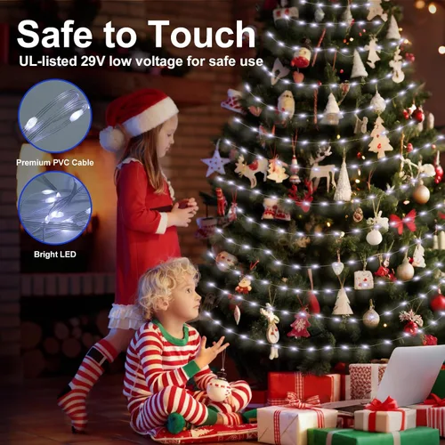 Vista 5 de Luces de Navidad de 262 pies, 800 luces LED para exteriores, alambre transparente para árbol de Navidad con 8 modos impermeables, tira de luces
