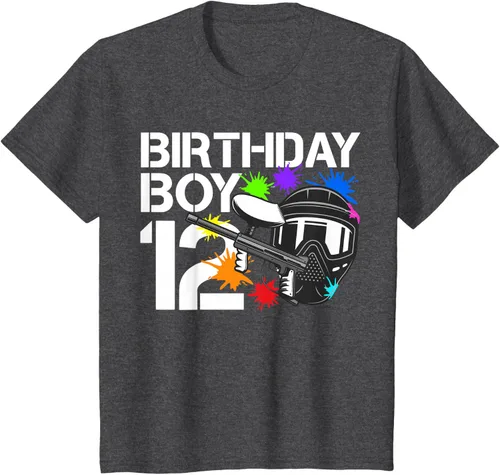 Vista 25 de 12th B-Day Paintball Birthday Party Boy 12 Year Old Funny T-Shirt, Negro