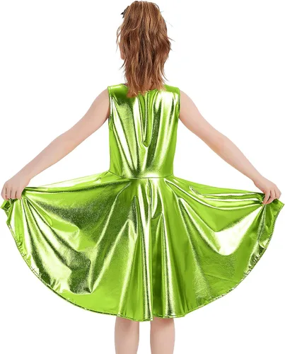 Vista 5 de techcity Vestido metálico brillante para niñas, vestidos plisados acampanados con lentes de sol, ropa de baile para fiesta, disfraces