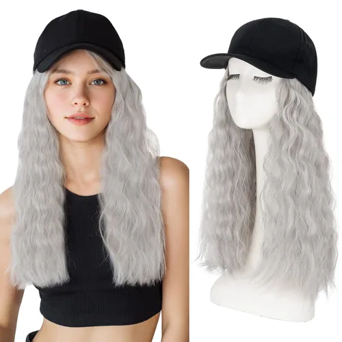 Vista 12 de S-noilite Peluca de gorra de béisbol con extensiones de cabello, 8 pulgadas, corta, rizada, ondulada, estilo Bob, peinado, ajustable, con cabello