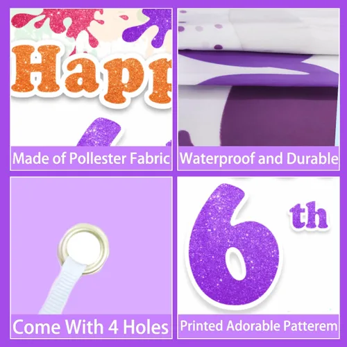 Vista 5 de Cartel de fondo de feliz cumpleaños 6 con diseño de grafiti colorido, decoración de fondo para artistas, niños y niñas, fiesta de cumpleaños