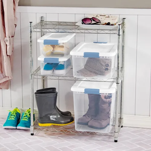Vista 9 de Sterilite - Paquete de 12 contenedores de almacenamiento con pestillo para debajo de la cama, con tapas, de plástico transparente, 6 cuartos