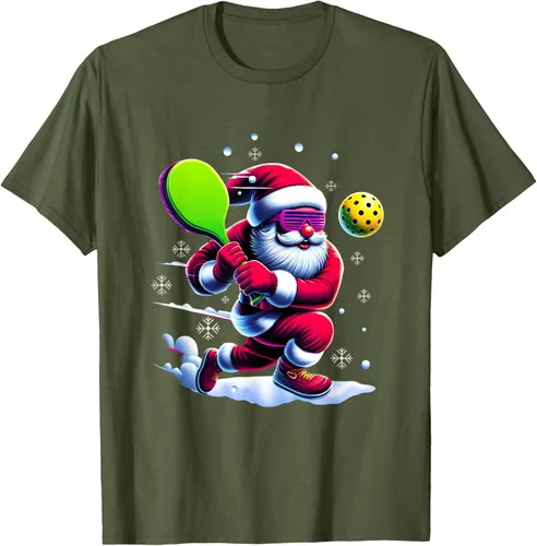 Vista 41 de Pickle Ball Navidad Santa Deporte Jugador Padel Raqueta Snow Camiseta Negro