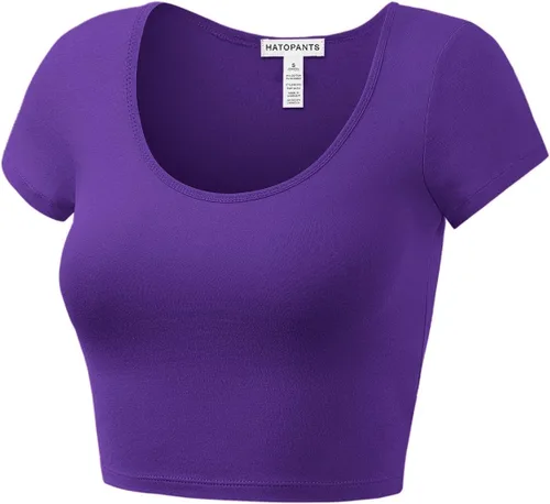 Vista 2 de HATOPANTS - Ombliguera básica de algodón con cuello redondo y manga corta, para mujer