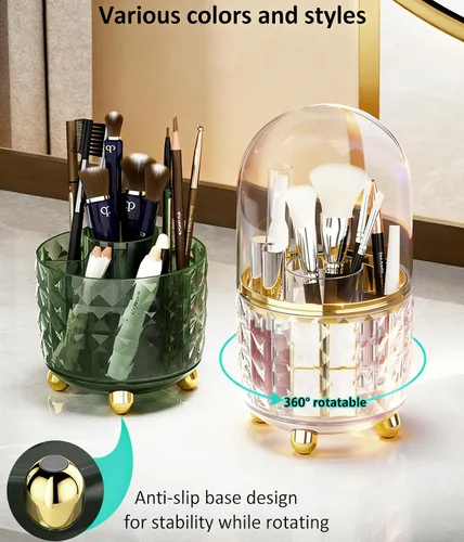 Vista 3 de GOTOBA Portalápices giratorio de 360° para escritorio, soporte para brochas de maquillaje con 6 ranuras, organizador de escritorio para utensilios