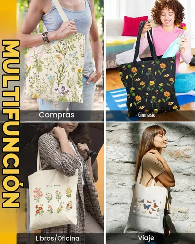 Vista 7 de AUSVKAI Bolsa de lona estética para mujer, lindas bolsas de algodón reutilizables de tela para la universidad, compras, playa, comestibles, regalos
