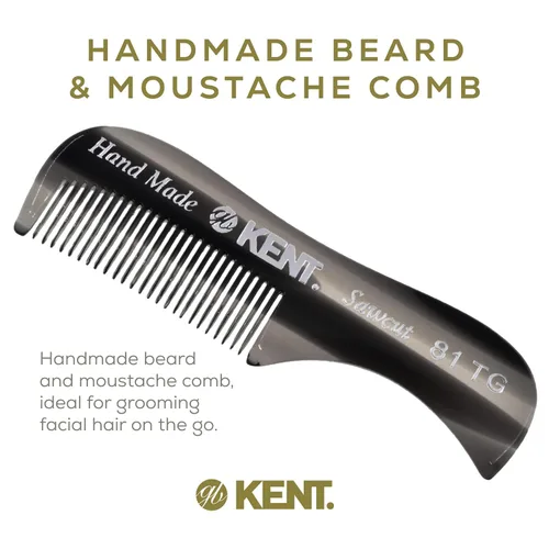Vista 3 de Kent Un peine de bolsillo para bigote de barba de grafito 81T para hombre, bolsillo dentado fino para aseo y peinado del vello facial. Hecho a mano