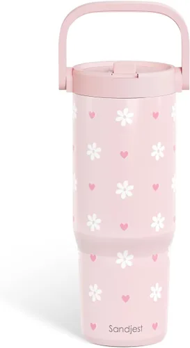 Vista 36 de SANDJEST Besties - Vaso de acero inoxidable con tapa para pajita de 30 onzas con asa de transporte para mujeres, niñas, mejores amigas, taza de café