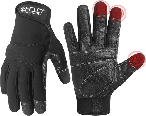 Vista 29 de HANDLANDY Guantes de trabajo para hombre y mujer, guantes de trabajo de mecánicos de uso general con pantalla táctil, guantes de trabajo flexibles
