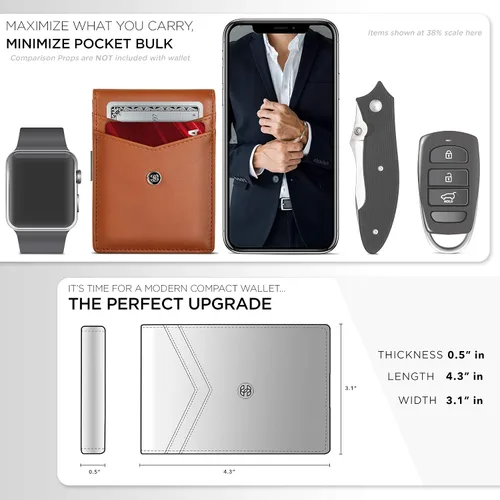 Vista 6 de Suavell Billeteras delgadas de cuero para hombres. Cartera con clip para dinero. Cartera de perfil bajo RFID Cartera minimalista