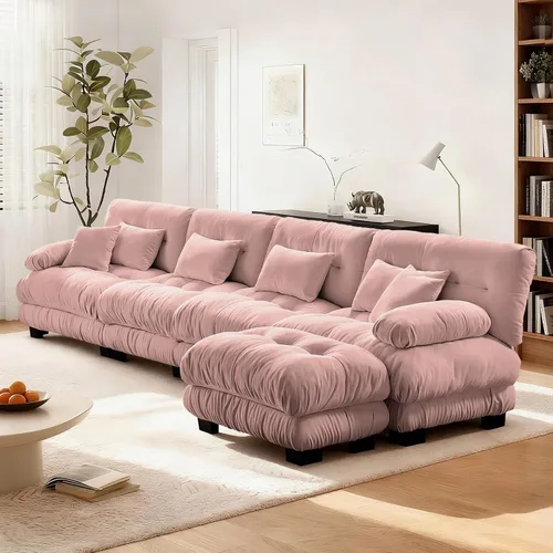 Vista 19 de Sofá Seccional Modular Extragrande de 93.7 pulgadas, Sofá de Dos Plazas Cloud Couch con Almohadas y Cojín Extra Grueso para Sala de Estar, Cine