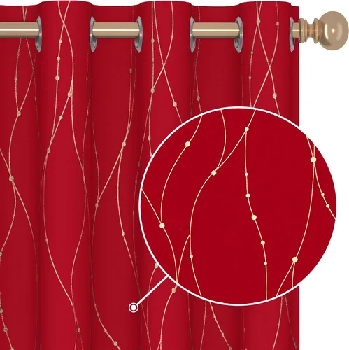 Vista 13 de Deconovo - Cortinas opacas con diseño dorado estampado y ojales, negro, de 42 pulgadas de ancho x 45 pulgadas de largo