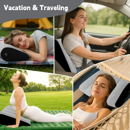 Vista 2 de Almohada inflable de cuña, almohada de apoyo lumbar, almohada de cuello para piernas para dormir, almohada inflable de viaje, almohada de rodilla