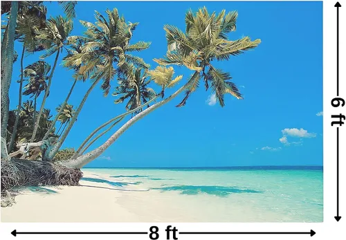 Vista 2 de Fun Express - Pancarta de fondo de playa tropical (3 piezas ensambladas para hacer 1 telón de fondo) para fiesta - Decoración de fiesta - Decoración