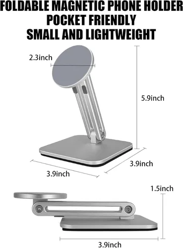 Vista 6 de Soporte magnético para teléfono para escritorio, soporte magnético plegable y ajustable para iPhone con almohadilla antideslizante