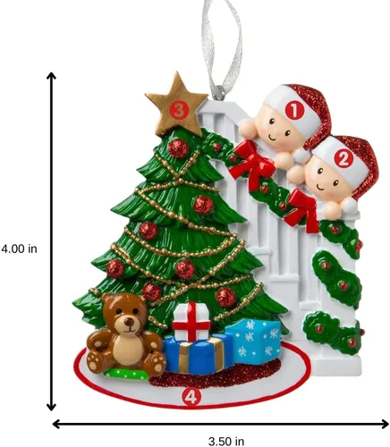 Vista 4 de Adorno de Navidad Familiar 2025 – Adorno Personalizado para Familias – Adorno Familiar Personalizado que Se Asoma – Decoración de Árbol Navideño