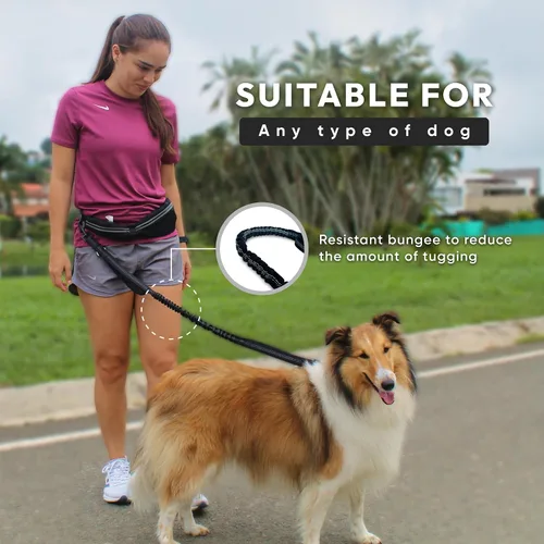 Vista 9 de Bond - Correa de correr para perros con manos libres con bolsa, correa manos libres para perros grandes, cinturón de correr para mascotas
