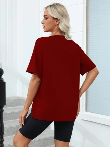Vista 4 de Camisetas de gran tamaño para mujer, de manga corta, ajuste holgado, para verano, casual, básicas